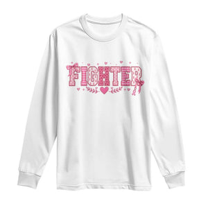 Breast Cancer Fighter Support Long Sleeve Shirt Pink Coquette Bow Ribbon Strength