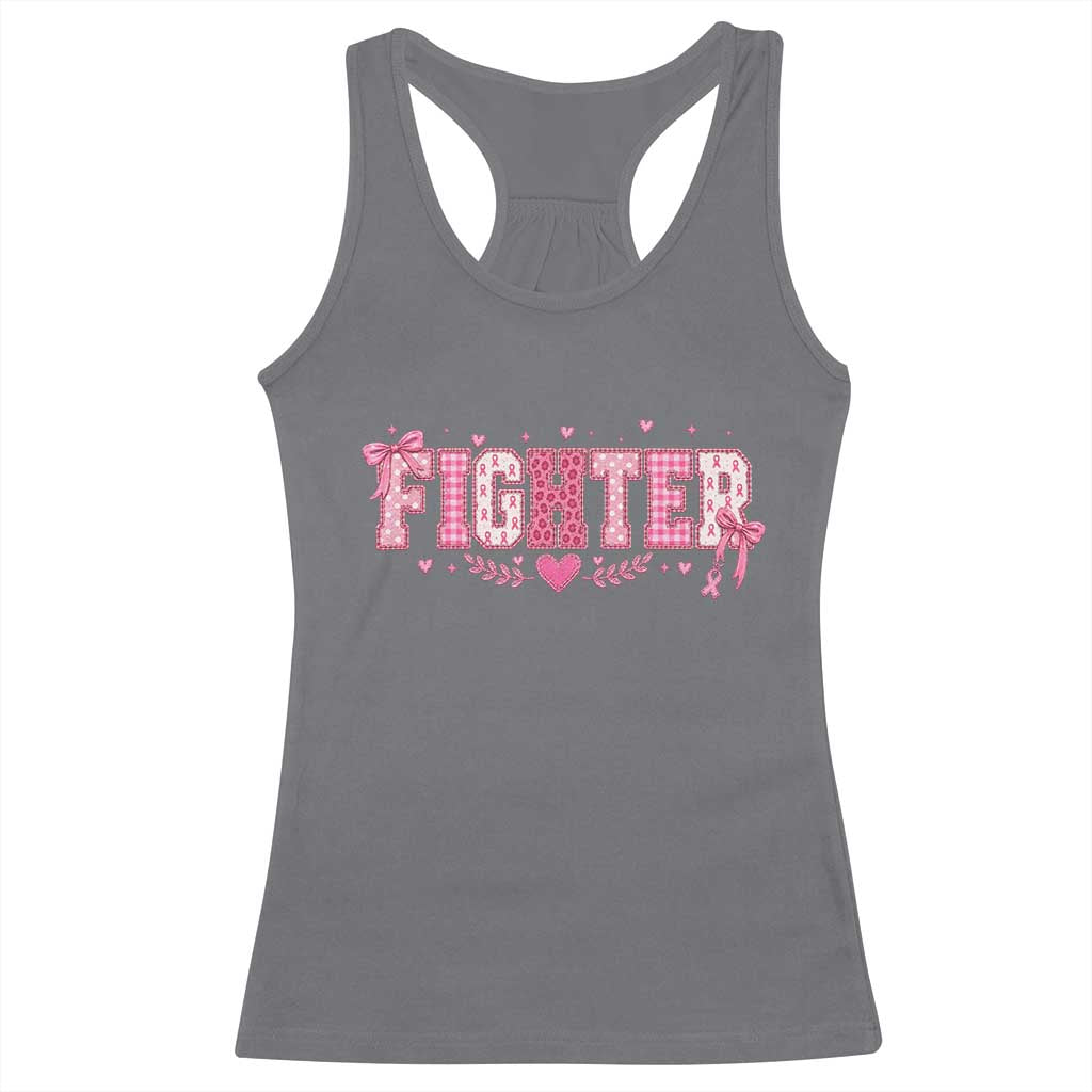 Breast Cancer Fighter Support Racerback Tank Top Pink Coquette Bow Ribbon Strength