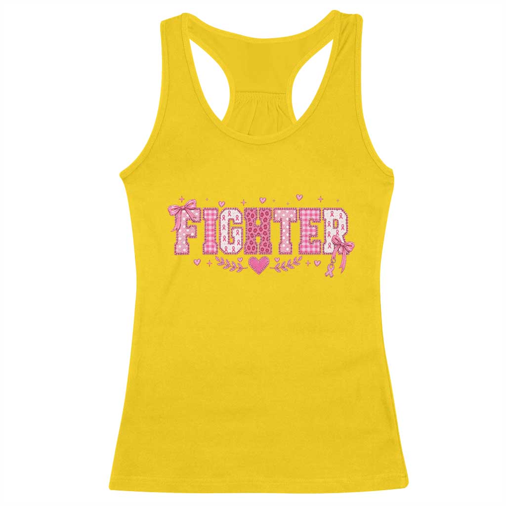 Breast Cancer Fighter Support Racerback Tank Top Pink Coquette Bow Ribbon Strength