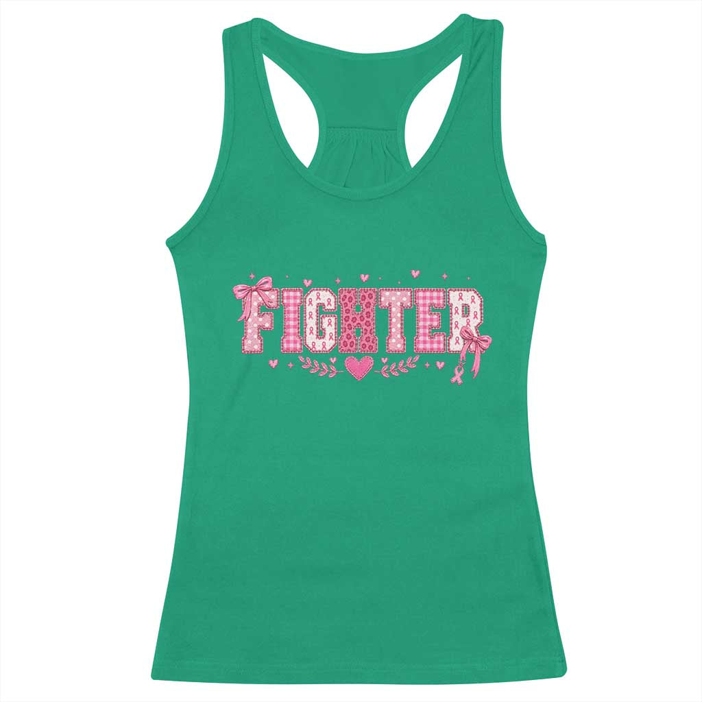 Breast Cancer Fighter Support Racerback Tank Top Pink Coquette Bow Ribbon Strength