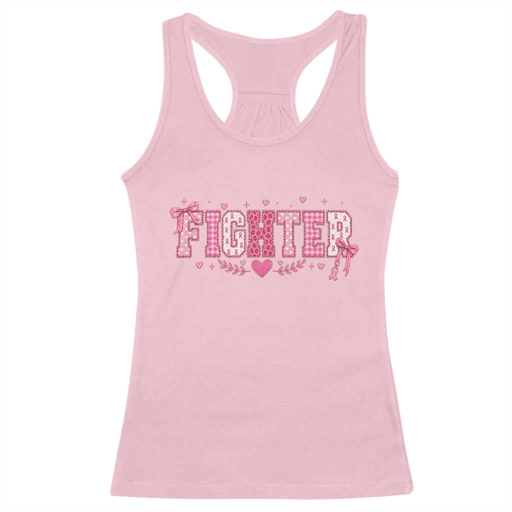 Breast Cancer Fighter Support Racerback Tank Top Pink Coquette Bow Ribbon Strength