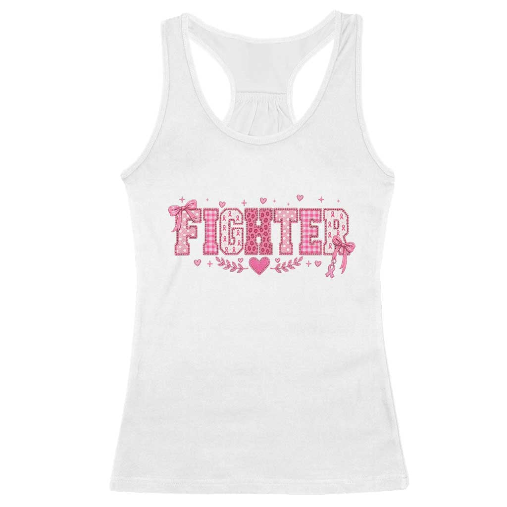 Breast Cancer Fighter Support Racerback Tank Top Pink Coquette Bow Ribbon Strength