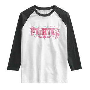Breast Cancer Fighter Support Raglan Shirt Pink Coquette Bow Ribbon Strength