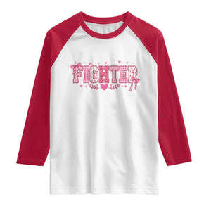 Breast Cancer Fighter Support Raglan Shirt Pink Coquette Bow Ribbon Strength