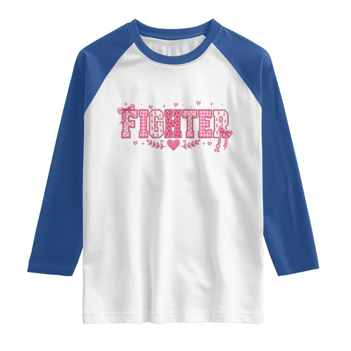 Breast Cancer Fighter Support Raglan Shirt Pink Coquette Bow Ribbon Strength