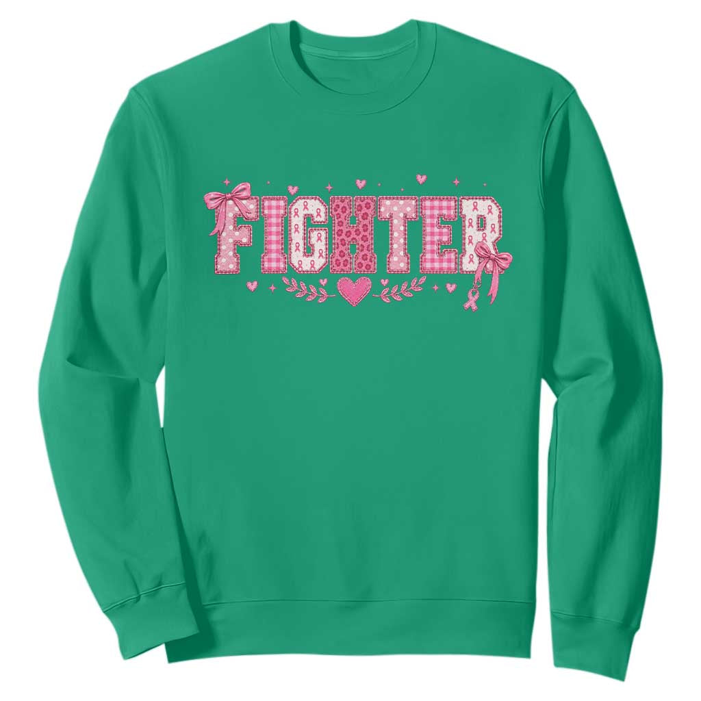 Breast Cancer Fighter Support Sweatshirt Pink Coquette Bow Ribbon Strength