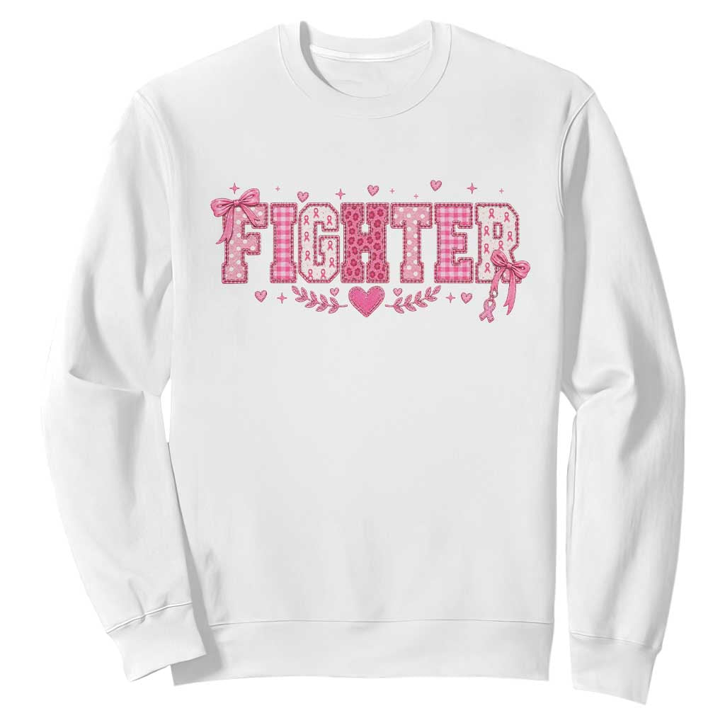 Breast Cancer Fighter Support Sweatshirt Pink Coquette Bow Ribbon Strength