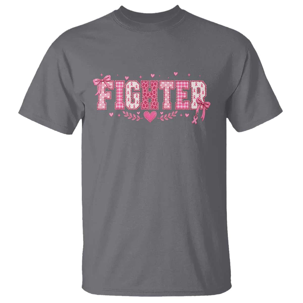 Breast Cancer Fighter Support T Shirt Pink Coquette Bow Ribbon Strength