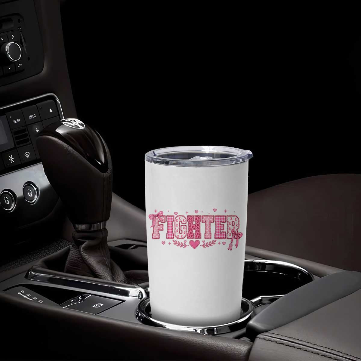 Breast Cancer Fighter Support Tumbler Cup Pink Coquette Bow Ribbon Strength