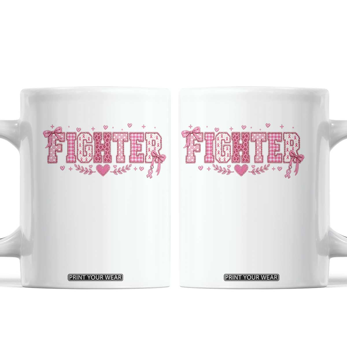 Breast Cancer Fighter Support Coffee Mug Pink Coquette Bow Ribbon Strength