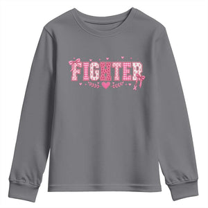 Breast Cancer Fighter Support Youth Sweatshirt Pink Coquette Bow Ribbon Strength