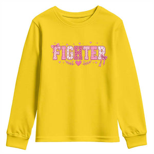 Breast Cancer Fighter Support Youth Sweatshirt Pink Coquette Bow Ribbon Strength