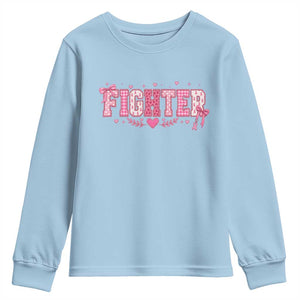 Breast Cancer Fighter Support Youth Sweatshirt Pink Coquette Bow Ribbon Strength