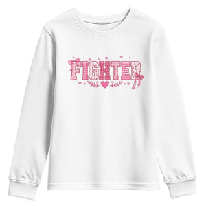 Breast Cancer Fighter Support Youth Sweatshirt Pink Coquette Bow Ribbon Strength