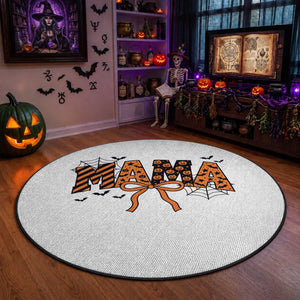 Halloween Mama Round Rug Funny Spooky Coquette Bow Autumn Party