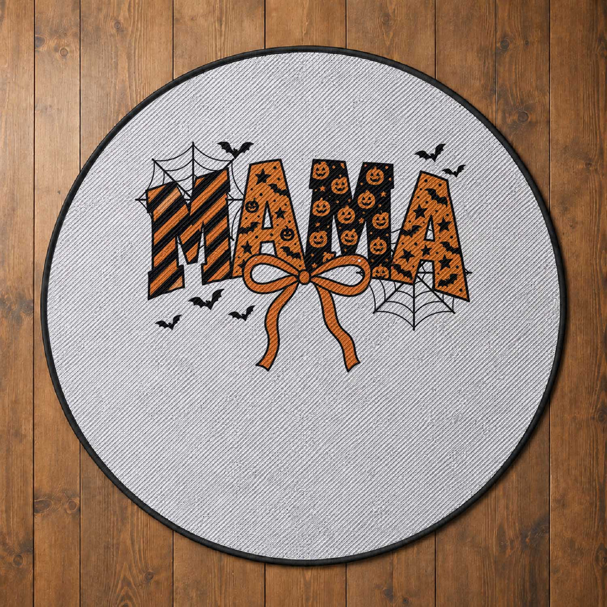 Halloween Mama Round Rug Funny Spooky Coquette Bow Autumn Party