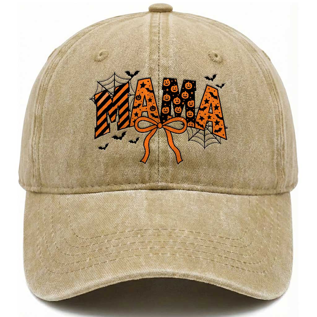Halloween Mama Washed Cotton Baseball Cap Funny Spooky Coquette Bow Autumn Party