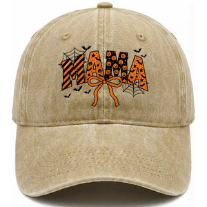 Halloween Mama Washed Cotton Baseball Cap Funny Spooky Coquette Bow Autumn Party
