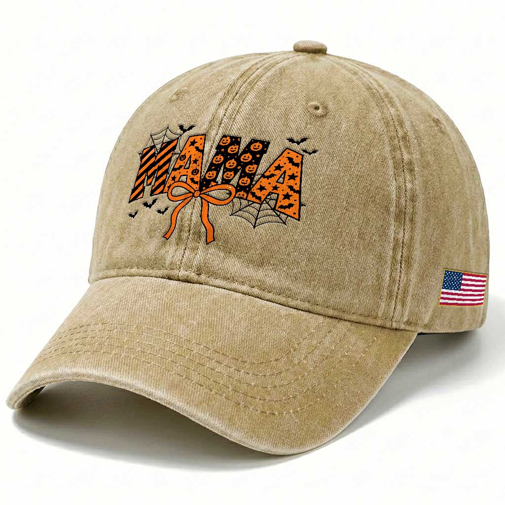 Halloween Mama Washed Cotton Baseball Cap Funny Spooky Coquette Bow Autumn Party