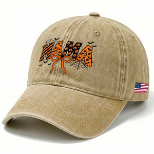 Halloween Mama Washed Cotton Baseball Cap Funny Spooky Coquette Bow Autumn Party