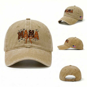Halloween Mama Washed Cotton Baseball Cap Funny Spooky Coquette Bow Autumn Party