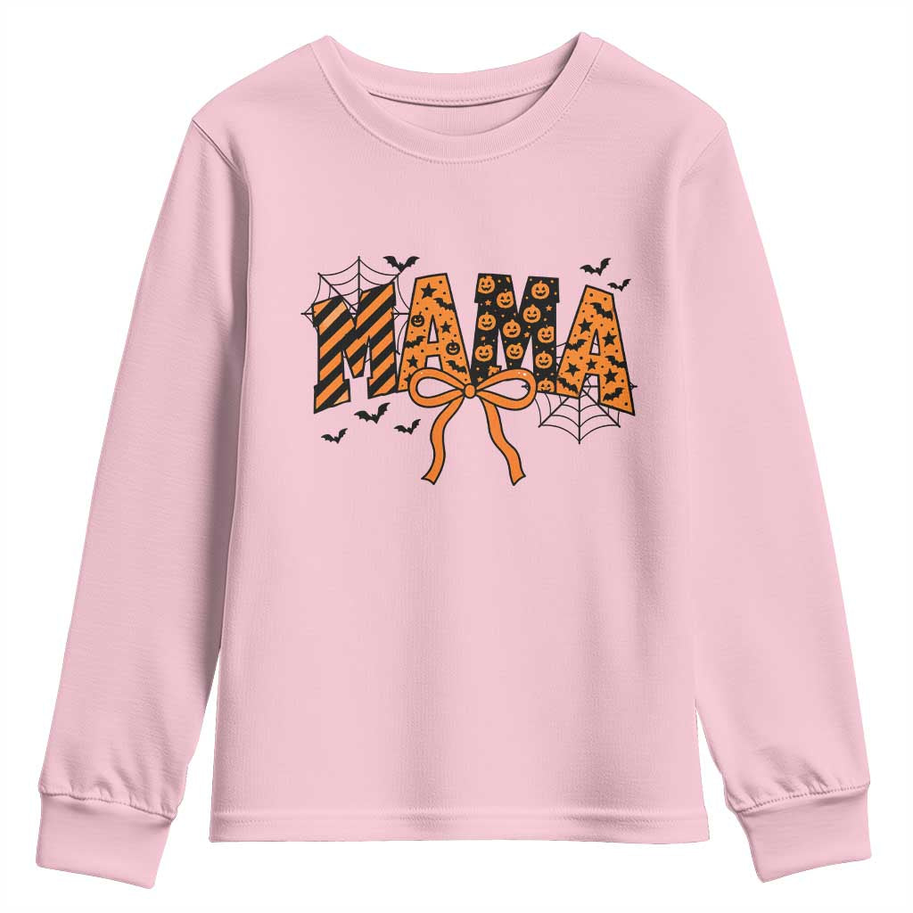 Halloween Mama Youth Sweatshirt Funny Spooky Coquette Bow Autumn Party