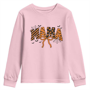 Halloween Mama Youth Sweatshirt Funny Spooky Coquette Bow Autumn Party