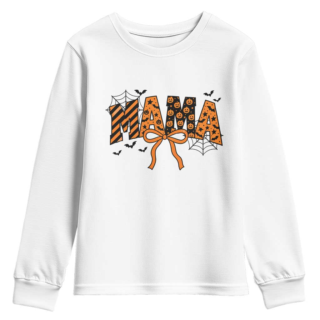 Halloween Mama Youth Sweatshirt Funny Spooky Coquette Bow Autumn Party