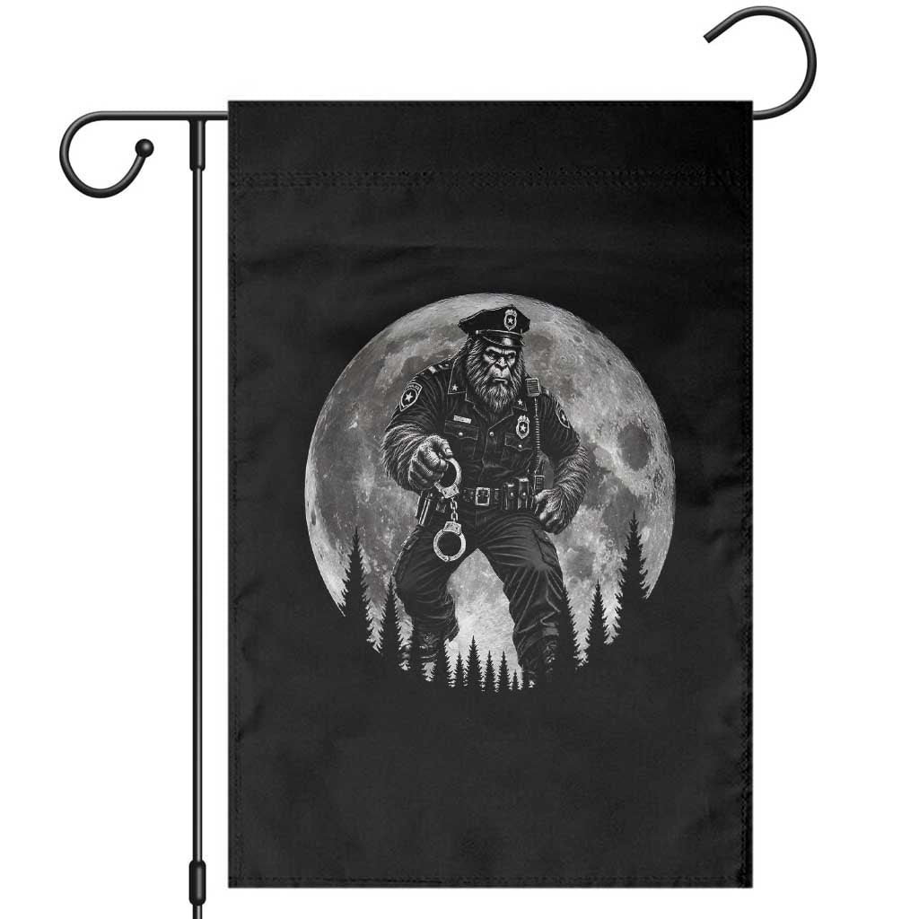 Funny Bigfoot Police Garden Flag Handcuffing Sasquatch Under The Full Moon