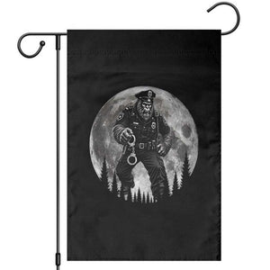 Funny Bigfoot Police Garden Flag Handcuffing Sasquatch Under The Full Moon