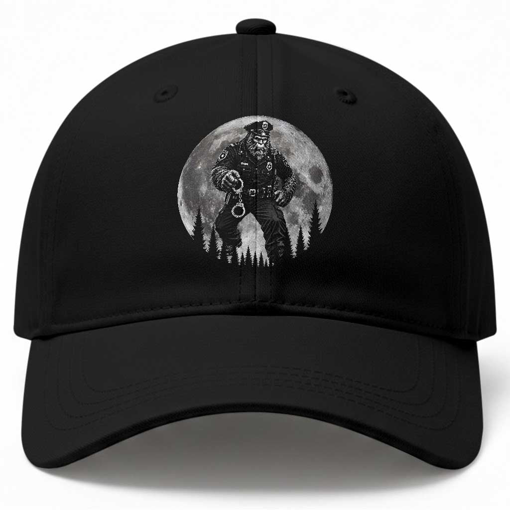 Funny Bigfoot Police Baseball Cap Handcuffing Sasquatch Under The Full Moon
