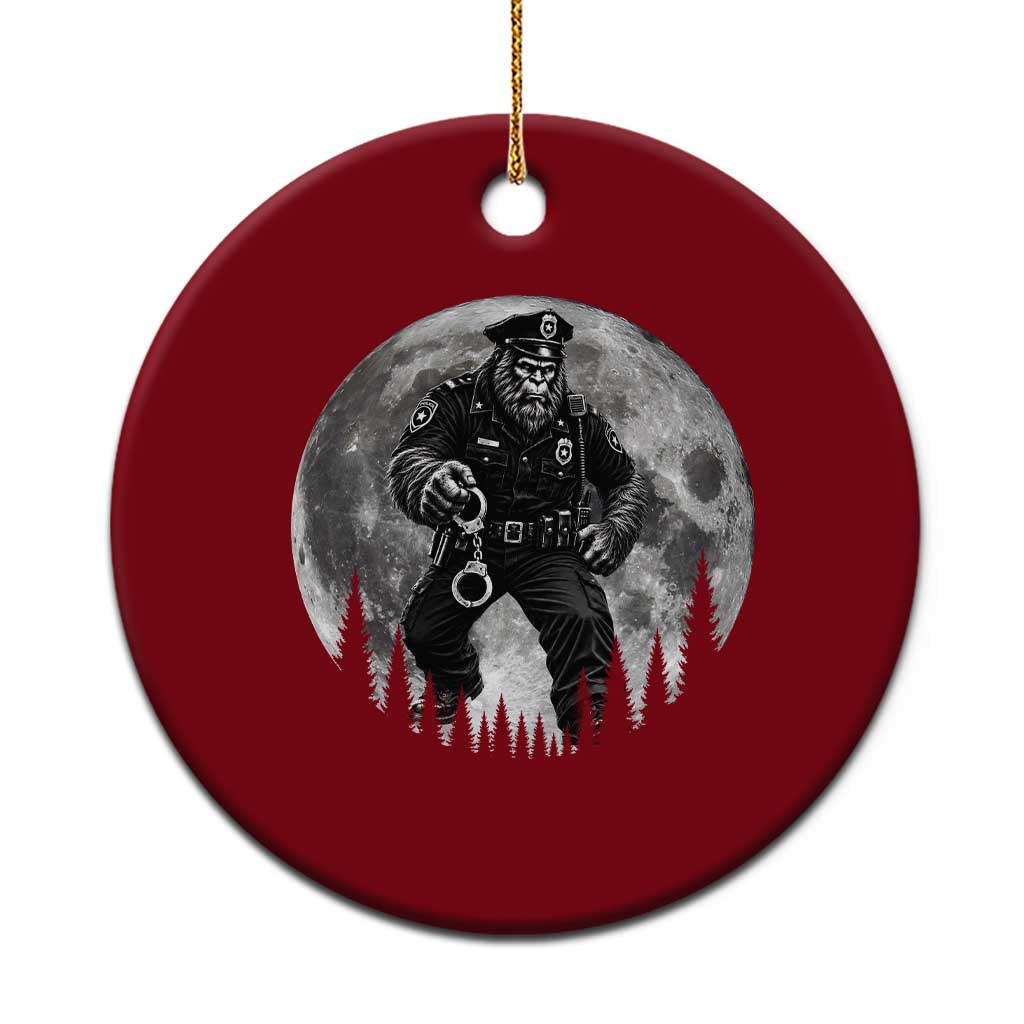 Funny Bigfoot Police Ceramic Ornament Handcuffing Sasquatch Under The Full Moon