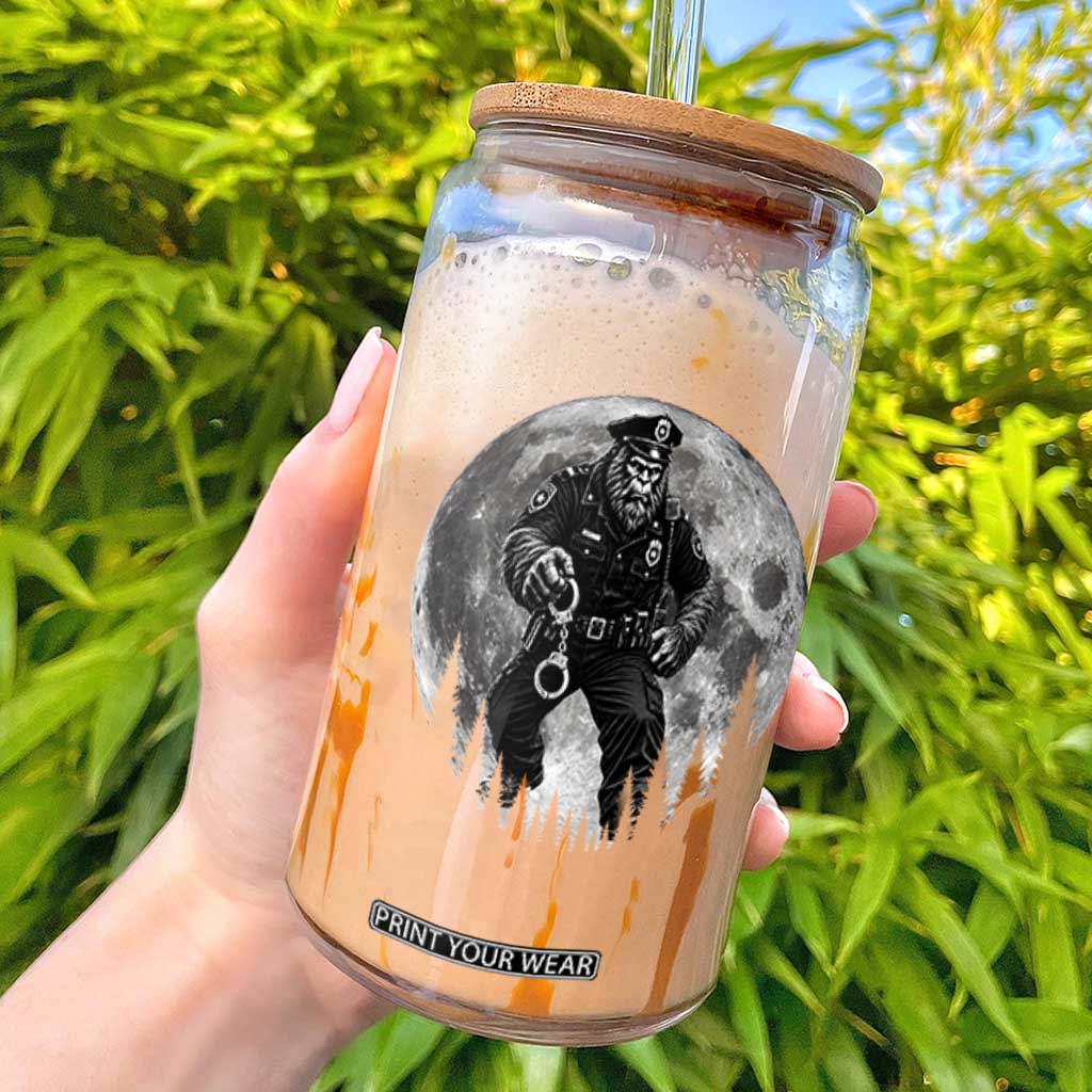 Funny Bigfoot Police Glass Can Handcuffing Sasquatch Under The Full Moon