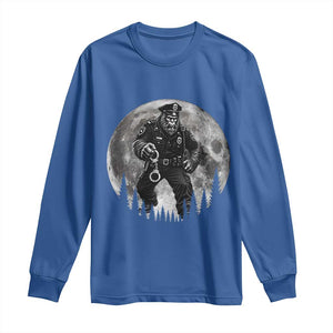 Funny Bigfoot Police Long Sleeve Shirt Handcuffing Sasquatch Under The Full Moon