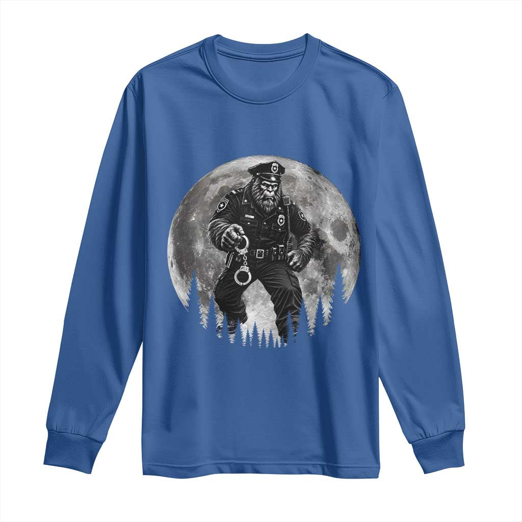 Funny Bigfoot Police Long Sleeve Shirt Handcuffing Sasquatch Under The Full Moon