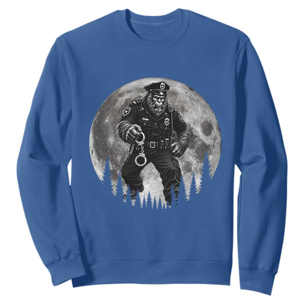 Funny Bigfoot Police Sweatshirt Handcuffing Sasquatch Under The Full Moon