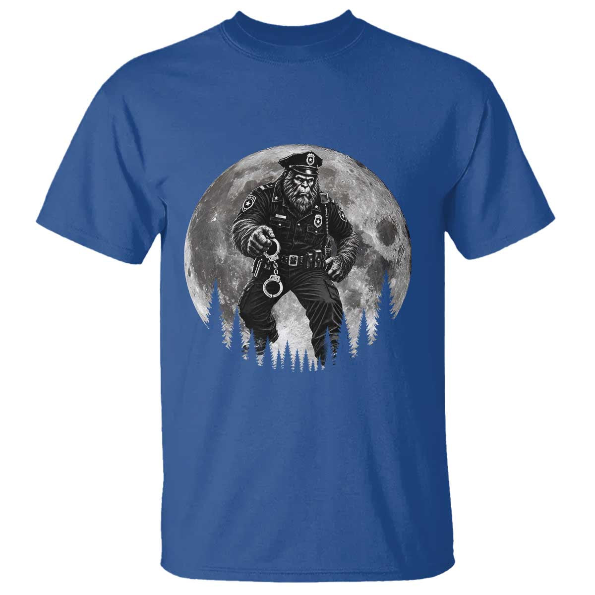 Funny Bigfoot Police T Shirt Handcuffing Sasquatch Under The Full Moon