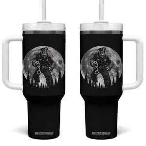 Funny Bigfoot Police Tumbler With Handle Handcuffing Sasquatch Under The Full Moon