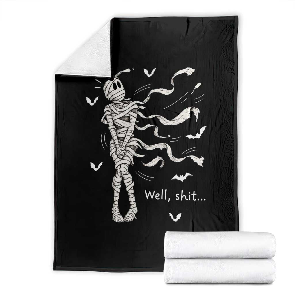Funny Halloween Mummy Throw Blanket Well Shit Wind Blown Bandages