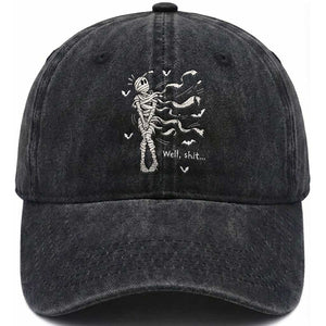 Funny Halloween Mummy Washed Cotton Baseball Cap Well Shit Wind Blown Bandages