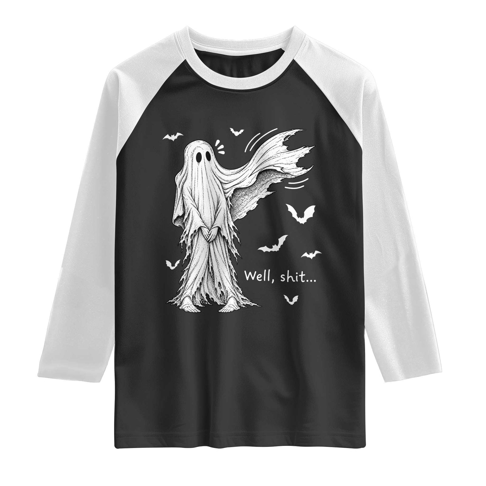 Funny Halloween Ghost Well Shit Wind Blown Sheet Raglan Shirt