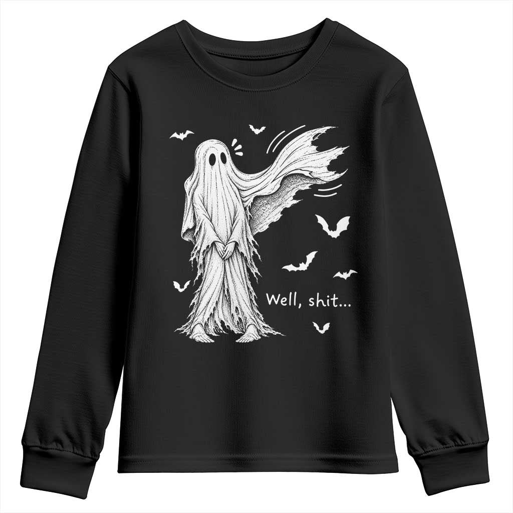 Funny Halloween Ghost Well Shit Wind Blown Sheet Youth Sweatshirt
