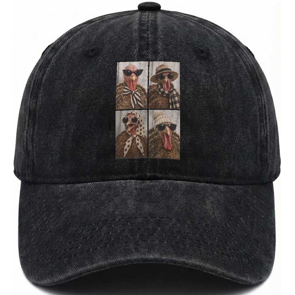 Funny Turkey Thanksgiving Selfie Washed Cotton Baseball Cap Festive Holiday Season Humor