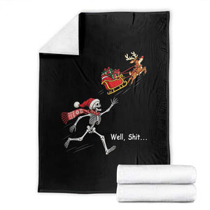 Funny Christmas Santa Skeleton Throw Blanket Well Shit Chasing The Gift Sled