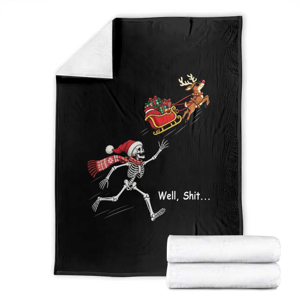 Funny Christmas Santa Skeleton Throw Blanket Well Shit Chasing The Gift Sled