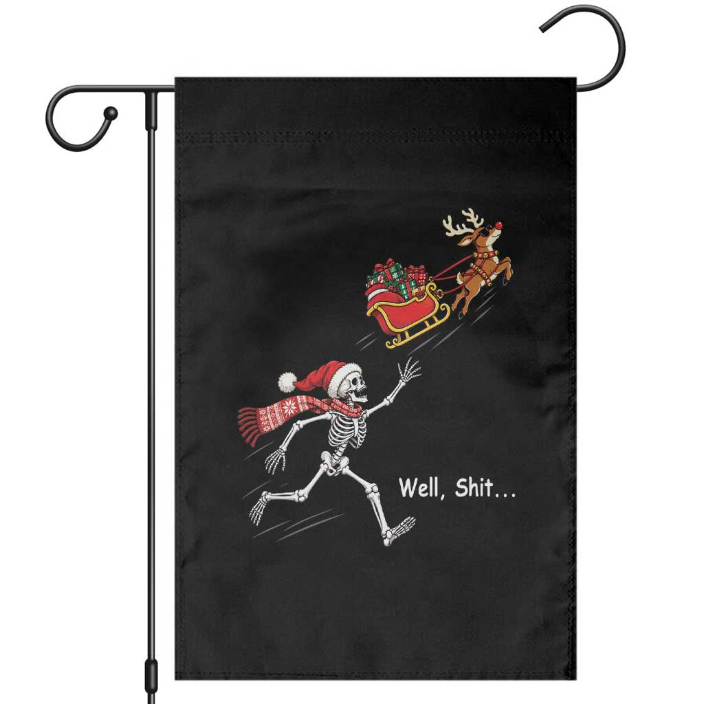 Funny Christmas Santa Skeleton Garden Flag Well Shit Chasing The Gift Sled