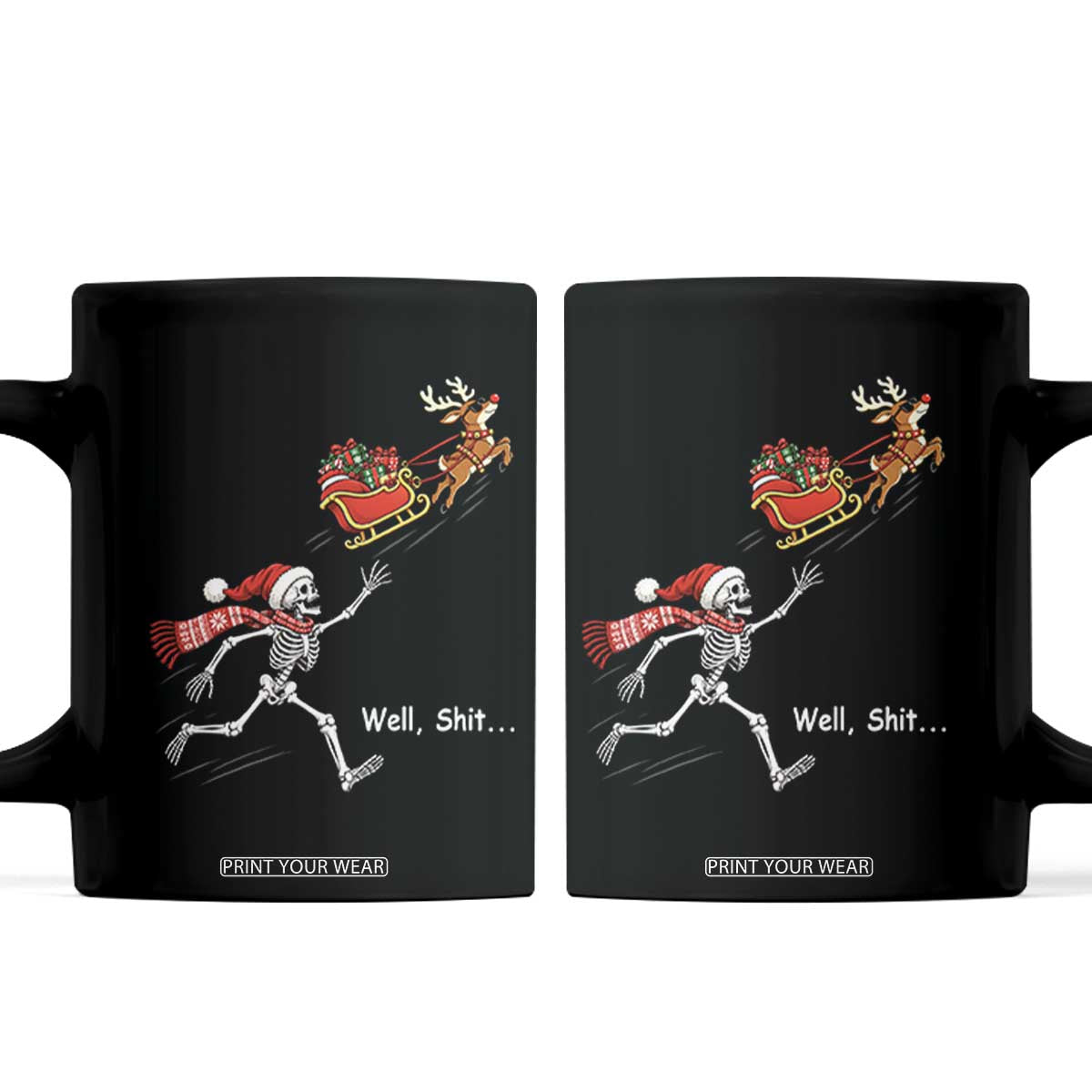 Funny Christmas Santa Skeleton Coffee Mug Well Shit Chasing The Gift Sled