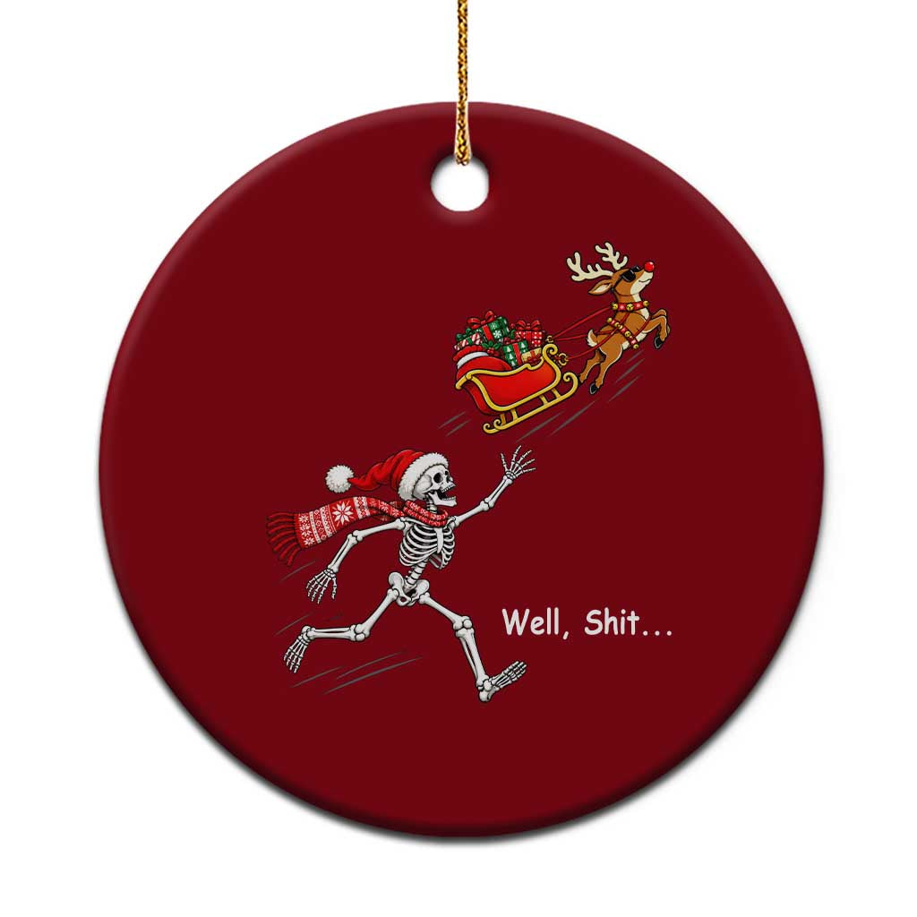 Funny Christmas Santa Skeleton Ceramic Ornament Well Shit Chasing The Gift Sled
