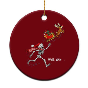 Funny Christmas Santa Skeleton Ceramic Ornament Well Shit Chasing The Gift Sled