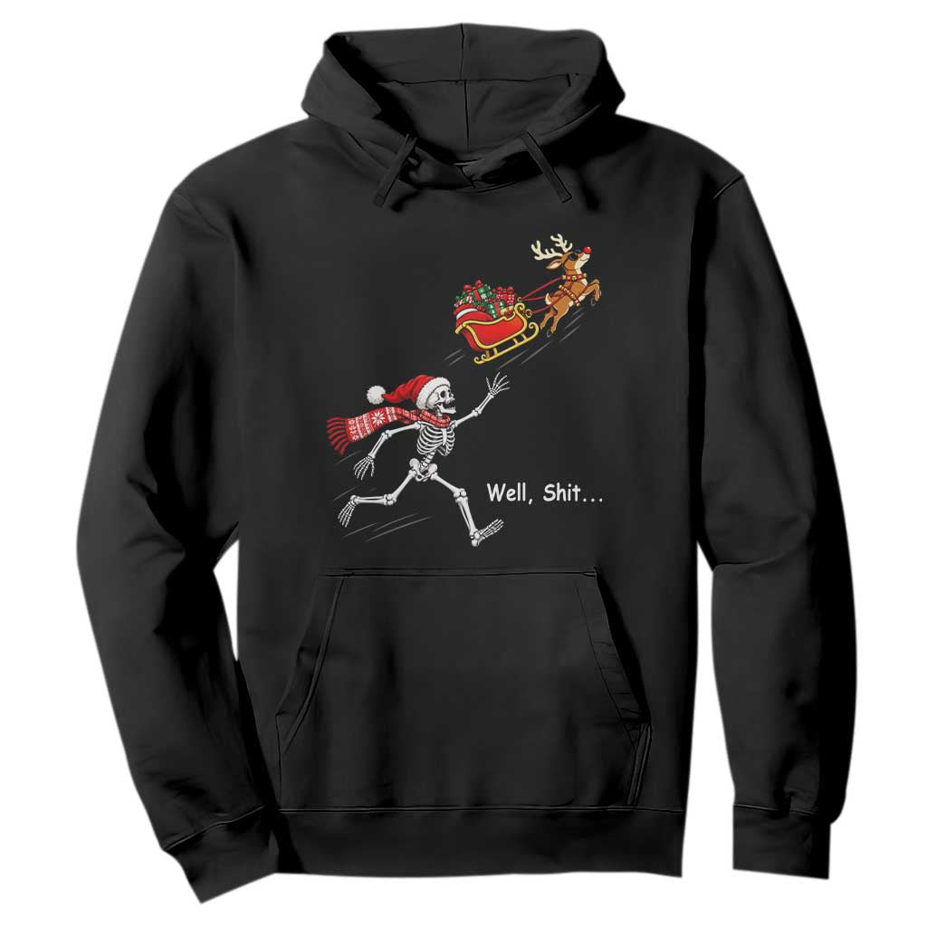 Funny Christmas Santa Skeleton Hoodie Well Shit Chasing The Gift Sled